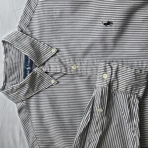 Polo Ralph Lauren Black White Striped Classic Fit Dress Shirt 100% Cotton Size L